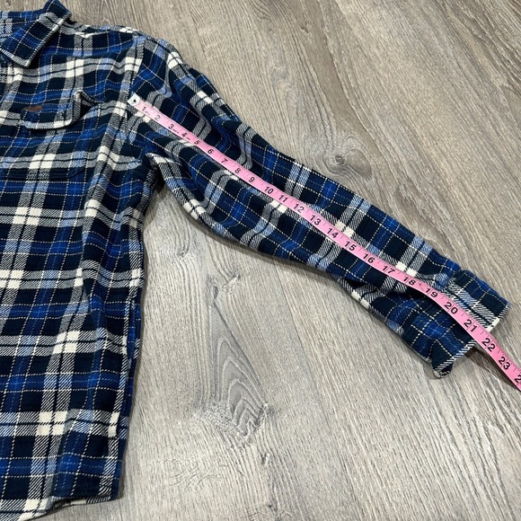 Orvis Jacket Mens XXL Blue Black Plaid Flannel Button Down Heavy Shirt Jacket - Picture 6 of 13